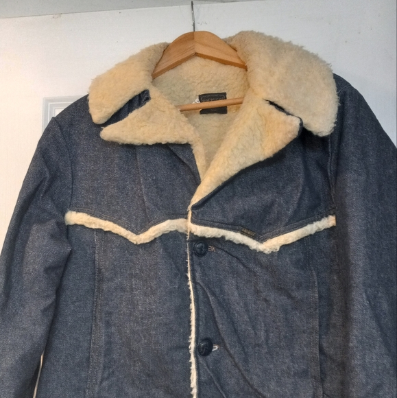 Vintage Sears Roebucks Denim Jacket Sherpa Lined Size 42 R western, - Picture 3 of 13